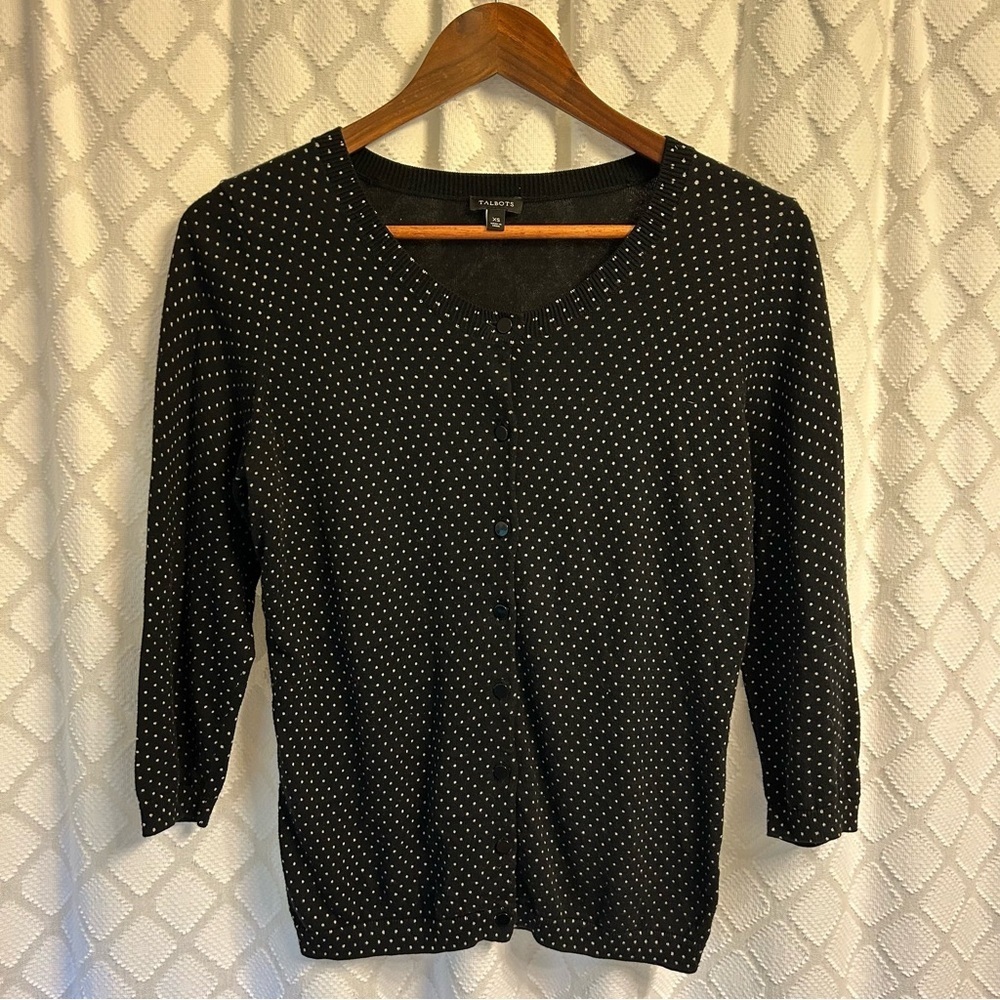 Talbots Black and White Polka Dot Cardigan